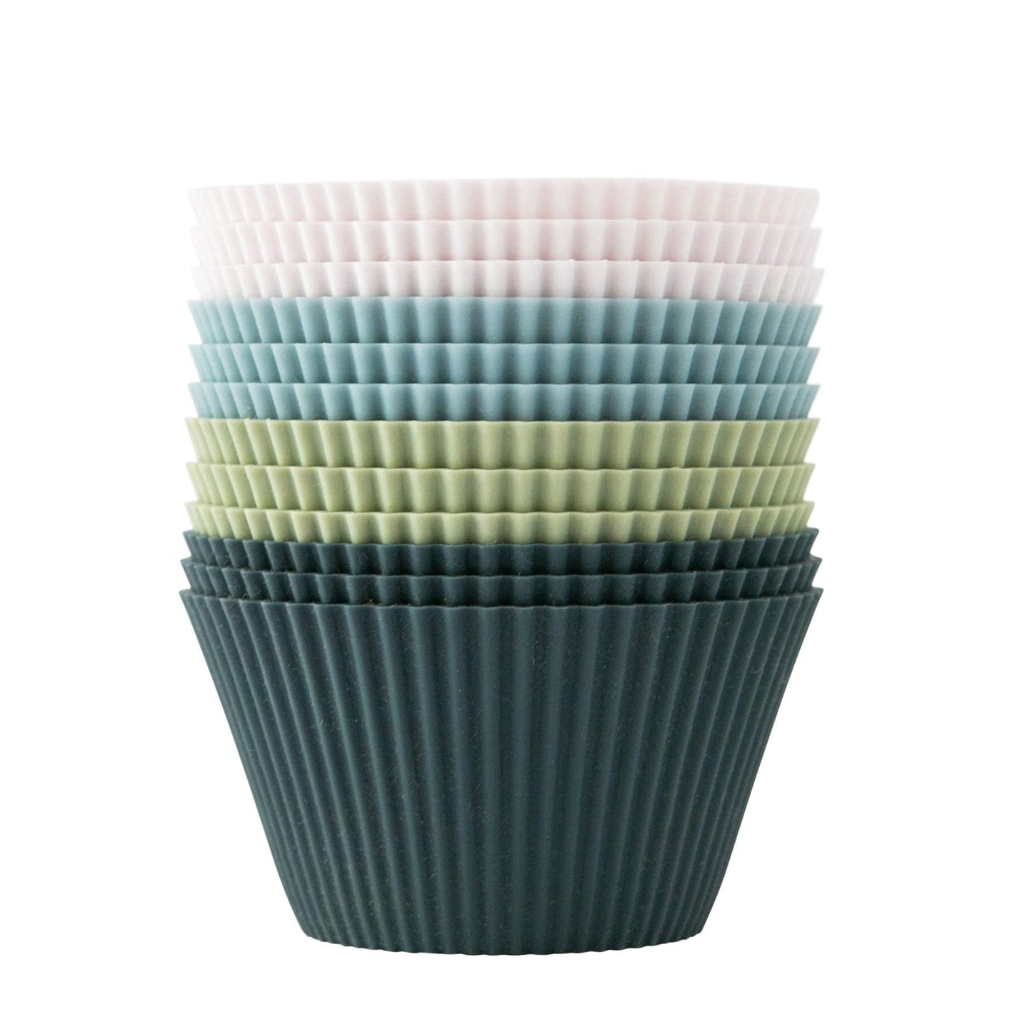 The Silicone Kitchen Reusable Silicone Baking Cup Silicone Muffin Liners for Cupcakes, BPA Free, Regular, 24 Pack, White Blue Green
