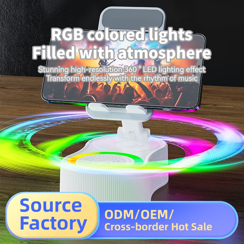 5-in-1 Wireless Induction Bluetooth Speaker Stand with Foldable Phone Holder, Power Bank & Ambient Light — Desktop/Home, Plastic/Metal Composite (Minimalist Design) (White)