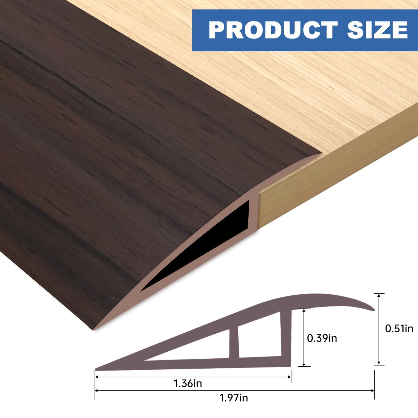 Vinyl Door Threshold Flooring Transition Strip Self Adhesive Carpet Edging Strip for Laminate Doorway Edge Threshold from 1/5" to 2/5" (Brown Wood Grain, 3.3 Ft)