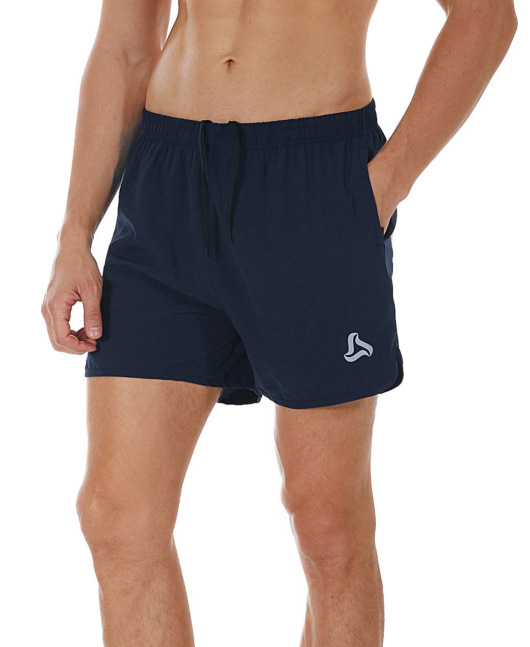 SILKWORLD Men's Running Stretch Quick Dry Shorts with Zipper Pockets, Dark Navy,Dark Grey,LightSeaGreen(Pack of 3)-2new, Large