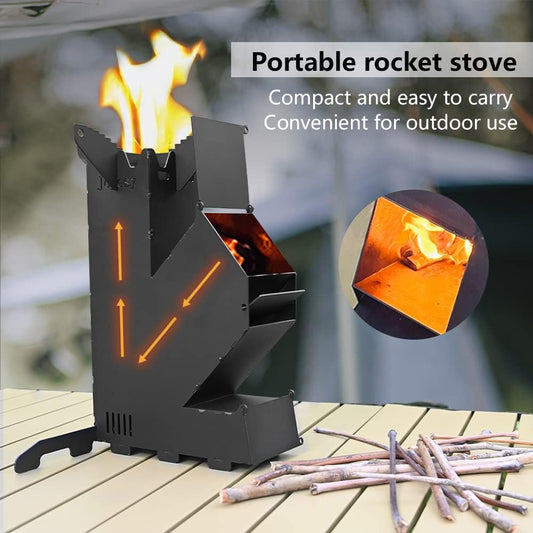 Rocket Stove Rocket Stove for Cooking Portable Wood Burning Stove Wood Fire Camping Stove for Cooking backyard cooking Camping grill outdoor events BBQ Comes with storage bag