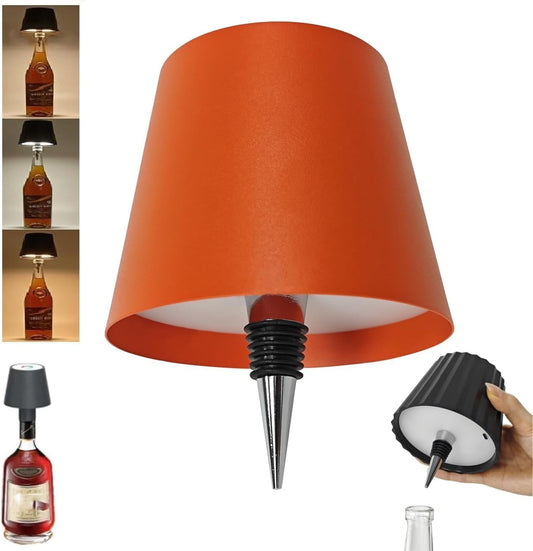 Desniltol LED Wine Bottle Lamp - 2024 New Portable Wireless Bottle Lamp with 3 Color Changing, Rechargeable Touch Control Table Lamp, Cute Embed LED Night Light for Bedroom/Restaurant/Bar (Orange)
