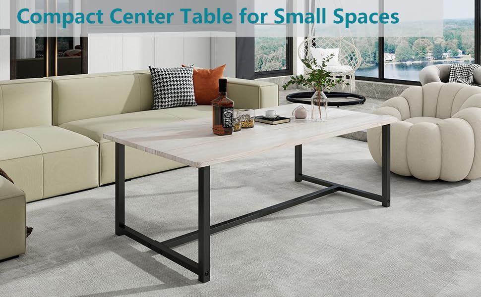 VERFARM 35.4" Rectangular Coffee Table for Living Room, Modern Industrial Style Coffee Table Center Table with Metal Frame for Small Space, Apartment, Office, Easy Assembly, Teak Oak