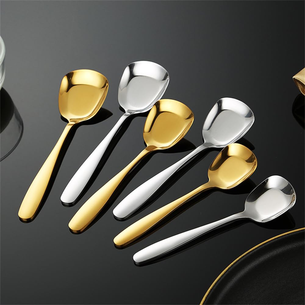 Square Head Stainless Steel Spoons,4PCS Korean style Thick Heavy Weight Soup Spoons,Dessert Spoons 7.3 Inch (silver)