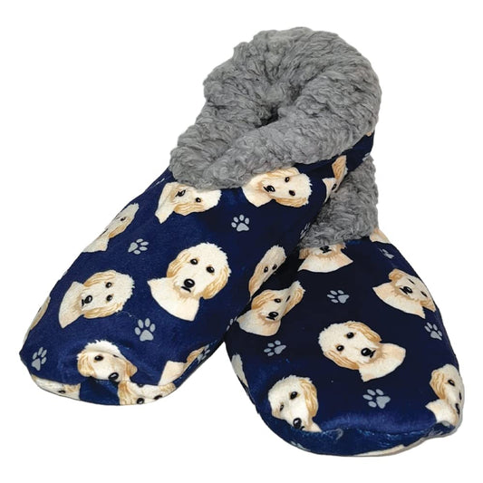 Goldendoodle Super Soft Slippers - E&S Pets - Goldendoodle Gifts - Cozy House Slippers - Non Skid Bottom - One Size Fits Most - Sherpa slipper - Pet Lover Gifts For Men And Women