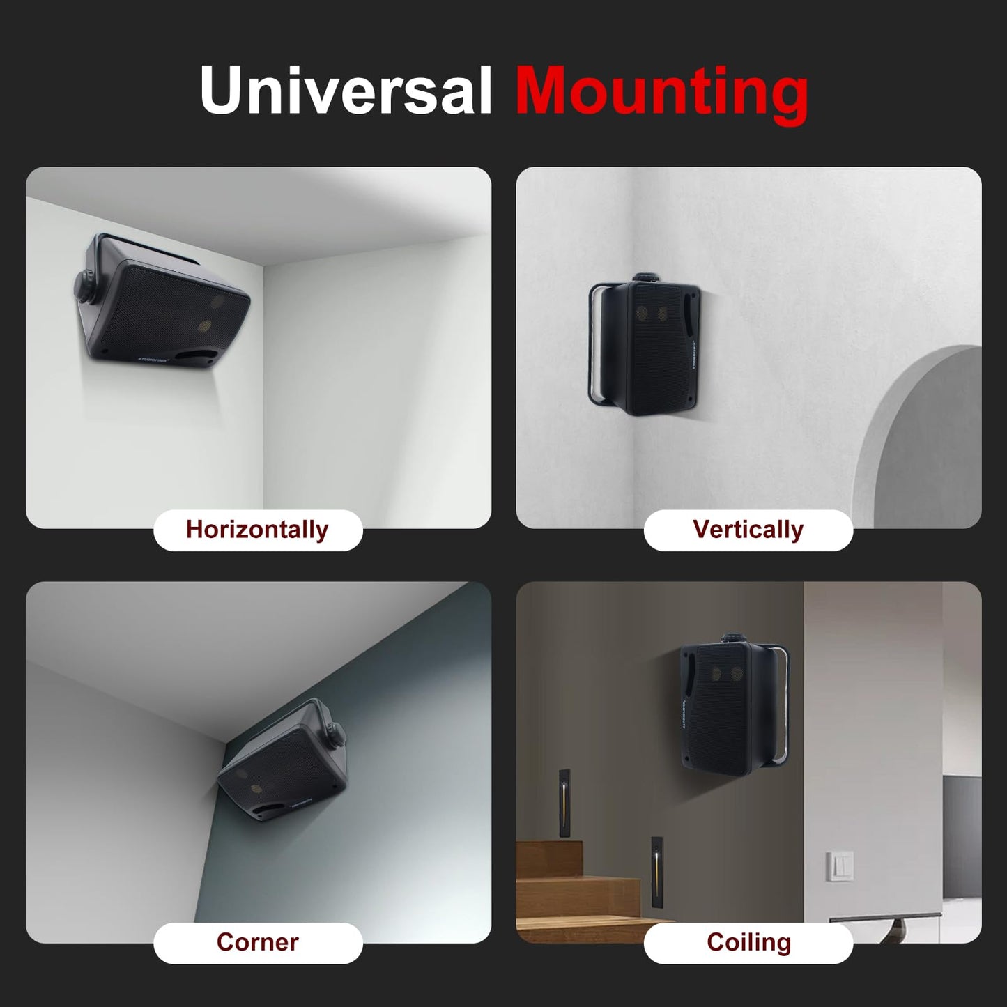 STUDIOFINIX 3.5 Inch Outdoor Bluetooth Speakers Waterproof Wired,3 Way 200W Upgrade Premium Wall Mount Speakers,Ideal use in Patio,Deck, Indoor Outdoor（Black）