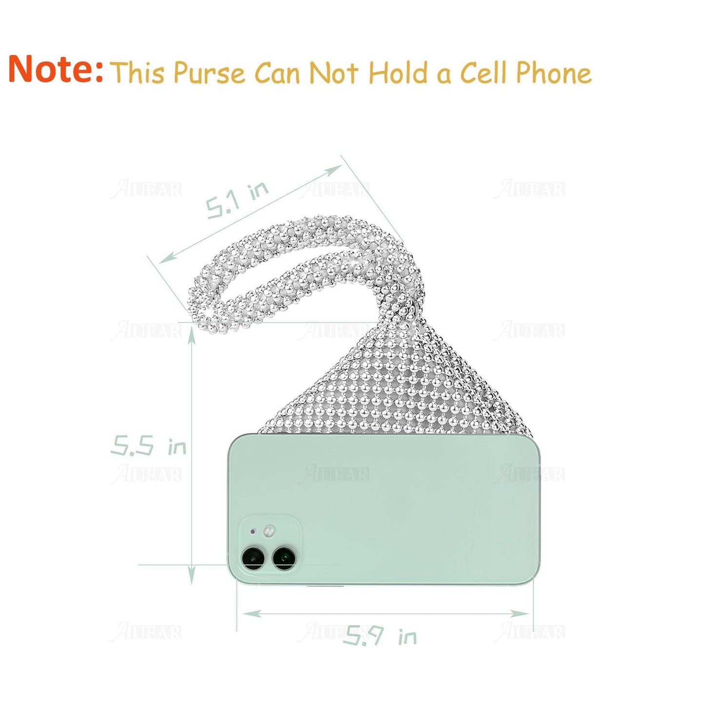 AUEAR, Triangle Bling Zipper Pouch Mini Size Women's Evening Clutch Bag Luxury Full Purse Sparkly Handbag for Prom Cocktail Party Wedding Engagement Silver