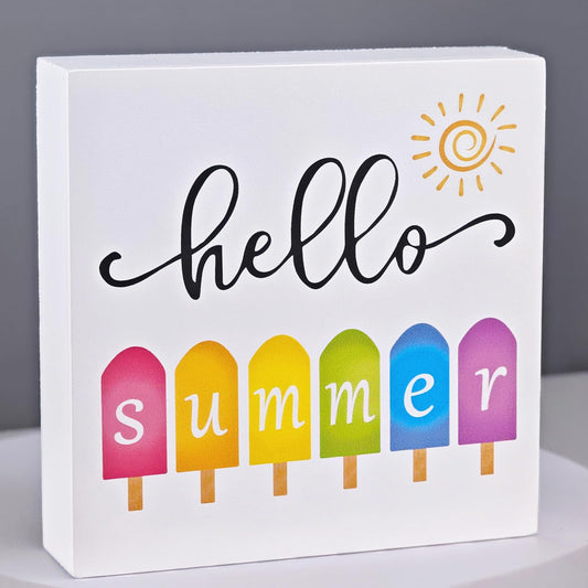 Summer Decor Summer Decorations for Home Popsicle Wood Box Sign Rustic Wooden Shelf Desk Decor Season House Warming Gifts 5.9 x 5.9 Inch