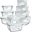 AILTEC Glass Food Storage Containers with Lids, [18 Piece] Glass Meal Prep Containers, Containers for Food Storage with Lids, BPA Free & Leak Proof (9 Lid & 9 Container)
