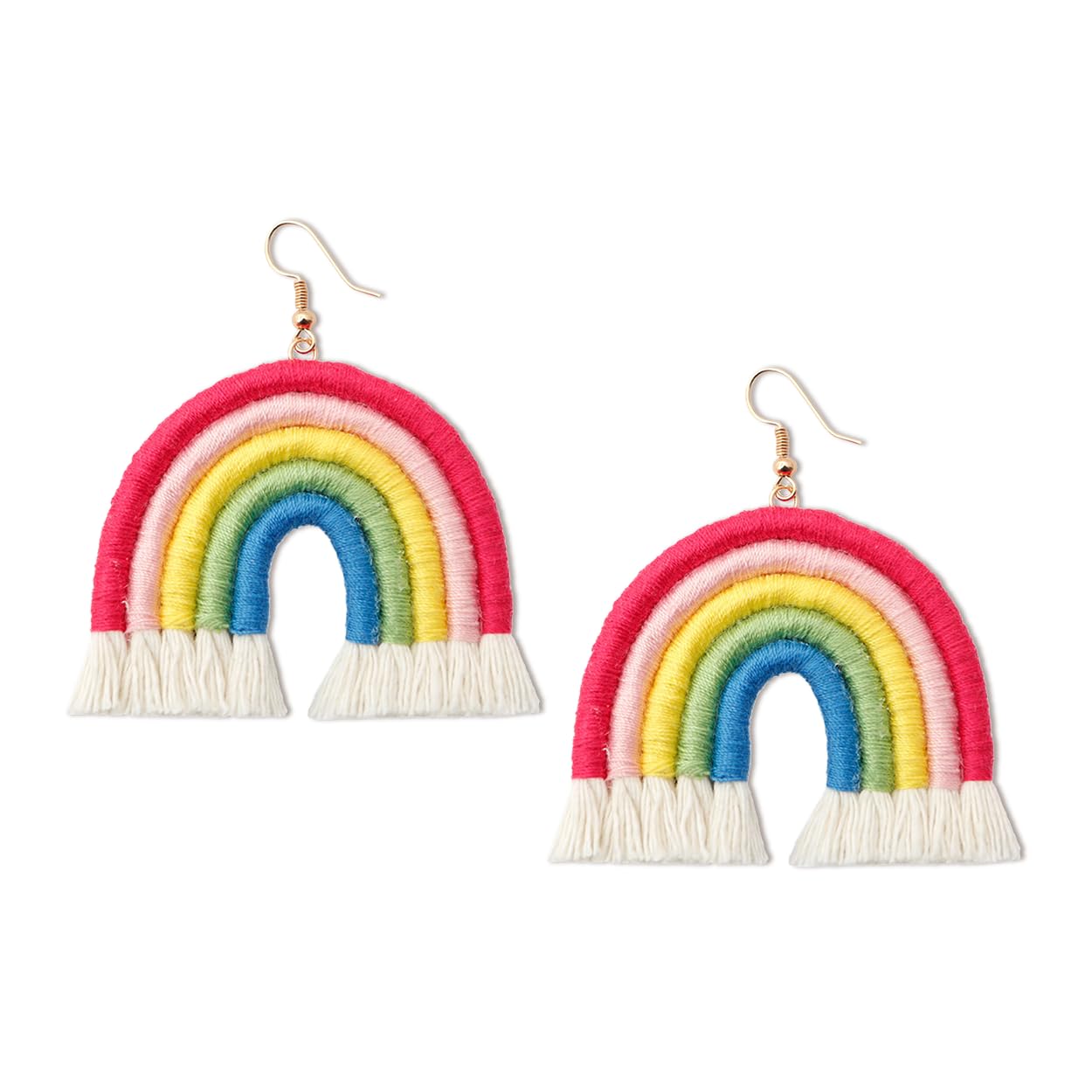 Jeanbeau Boho Rainbow Layered Tassel Dangle Drop Earrings for Women Trend handmade Bohemian Macrame Tiered Lightweight Fringe dangling Earing Accessories Jewelry Gift