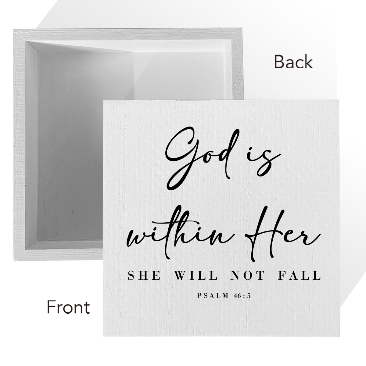 God is within Her Bible Verse Artwork Wood Box Sign Rustic Farmhouse Style Psalm 46 : 5 Christian Wood Block Plaque 5 X 5 Inches Home Office Desk Sign Decor for Presents