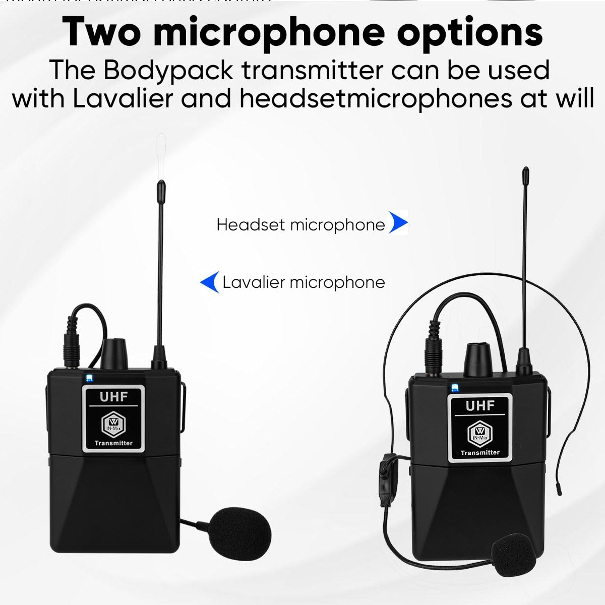 W IN-MIX Wireless Microphone System - Professional 4 UHF Mic Set with Fixed Frequency, 260ft Long Range, Crystal Clear Sound for Singing, Karaoke, Church, Includes 4 Bodypack Mics