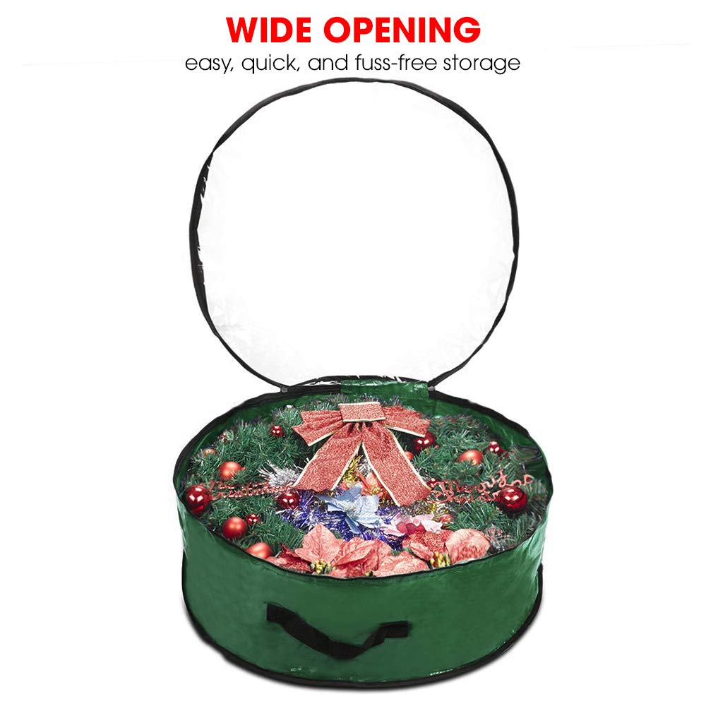 Propik Christmas Wreath Storage Bag 36" - Garland Holiday Container with Clear Window - Tear Resistant Fabric - 36" X 36" X 8" (Green)