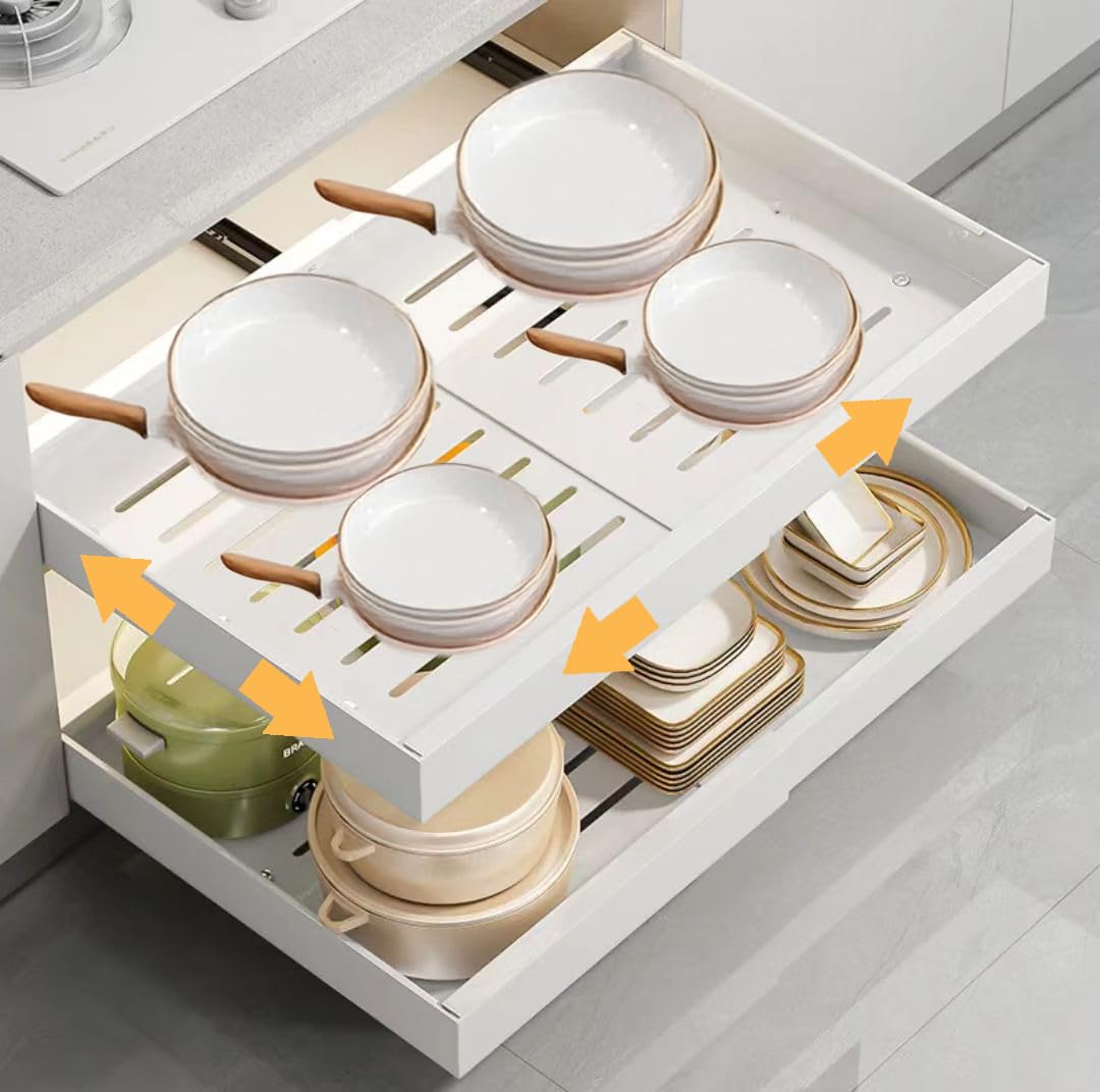 ALGDON Expandable Pull Out Cabinet Organizer 16.5" Deep (12" - 20") with Nano Film Adhesive