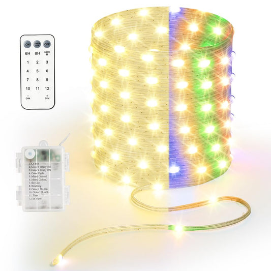 KepStars Battery Operated String Lights, 33ft 100 LED Warm White & Multicolor Fairy String Lights Battery Powered w/Remote & Timer for Indoor Outdoor Christmas Trees Decoration Bedroom Patio