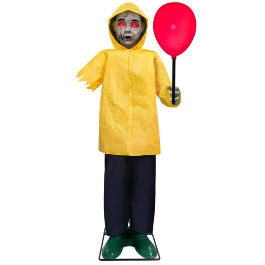 Halloween Decorations Outdoor, 4 Ft Life Size Animatronics Prop with Glowing Balloon, Sound-Activated Sensor, Scary Decor for Home Party Indoor Outside Garden Lawn Grave Yard