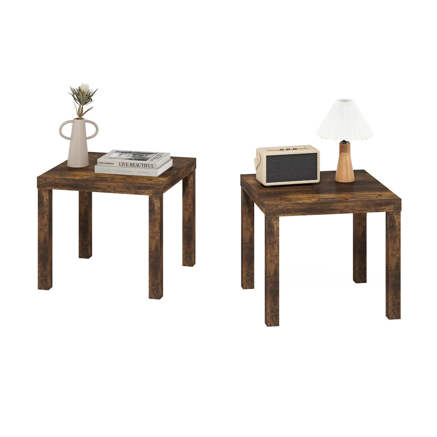 Furinno Classic Homey Square Side Table, Set of 2, Amber Pine