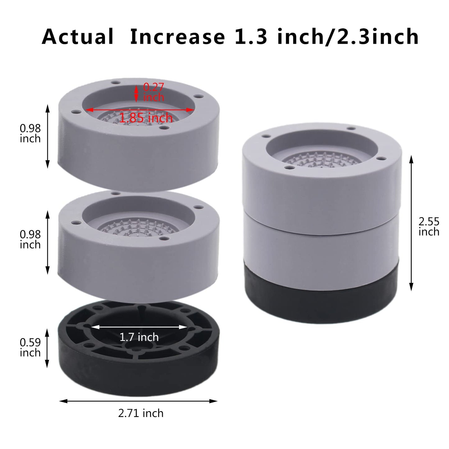 HANIHUA Furniture Risers 2 inch (Set of 4) Round Bed Risers Heavy Duty 1 inch 3inch, Adjustable Bed Lifts Riser for Desk, Table, Sofa, Chair Supports Up to 1,300 lbs