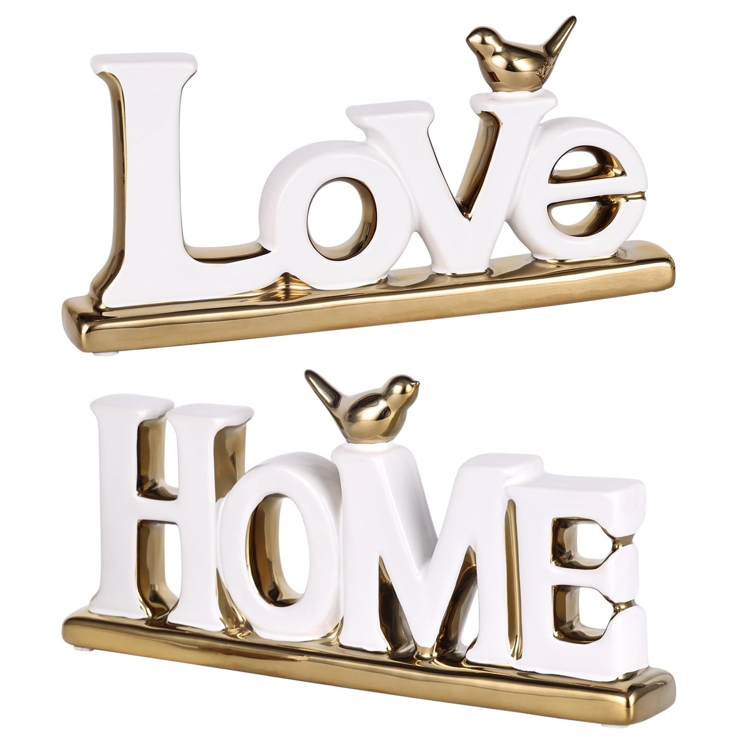 Love Sign Decor,White and Gold Room Decor Aesthetic, Knick Knack Shelf,Gold Bird Decor, Boho Bookshelf ,Abstract Gold Statue ,For Living Room,Bedroom, Contemporary Tv Stand Decor set of 2 (2, White)