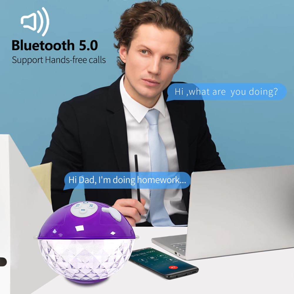 Blufree Floating Pool Speakers with Colorful Lights, Bluetooth Wireless Pool Speaker Floatable IP68 Waterproof, Built-in Mic & Crystal Clear Sound Bluetooth Hot Tub Speaker for Pool Party Outdoors