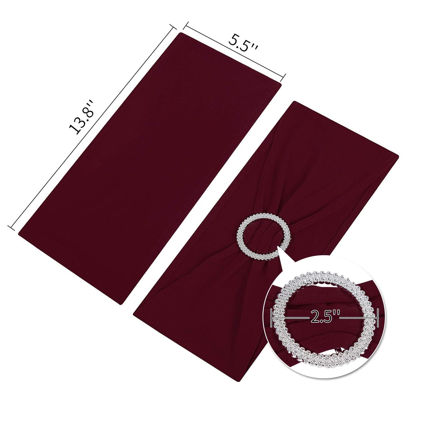 Peomeise 100pcs Burgundy Spandex Chair Sashes with Buckle Slider for Wedding, Party Decoration