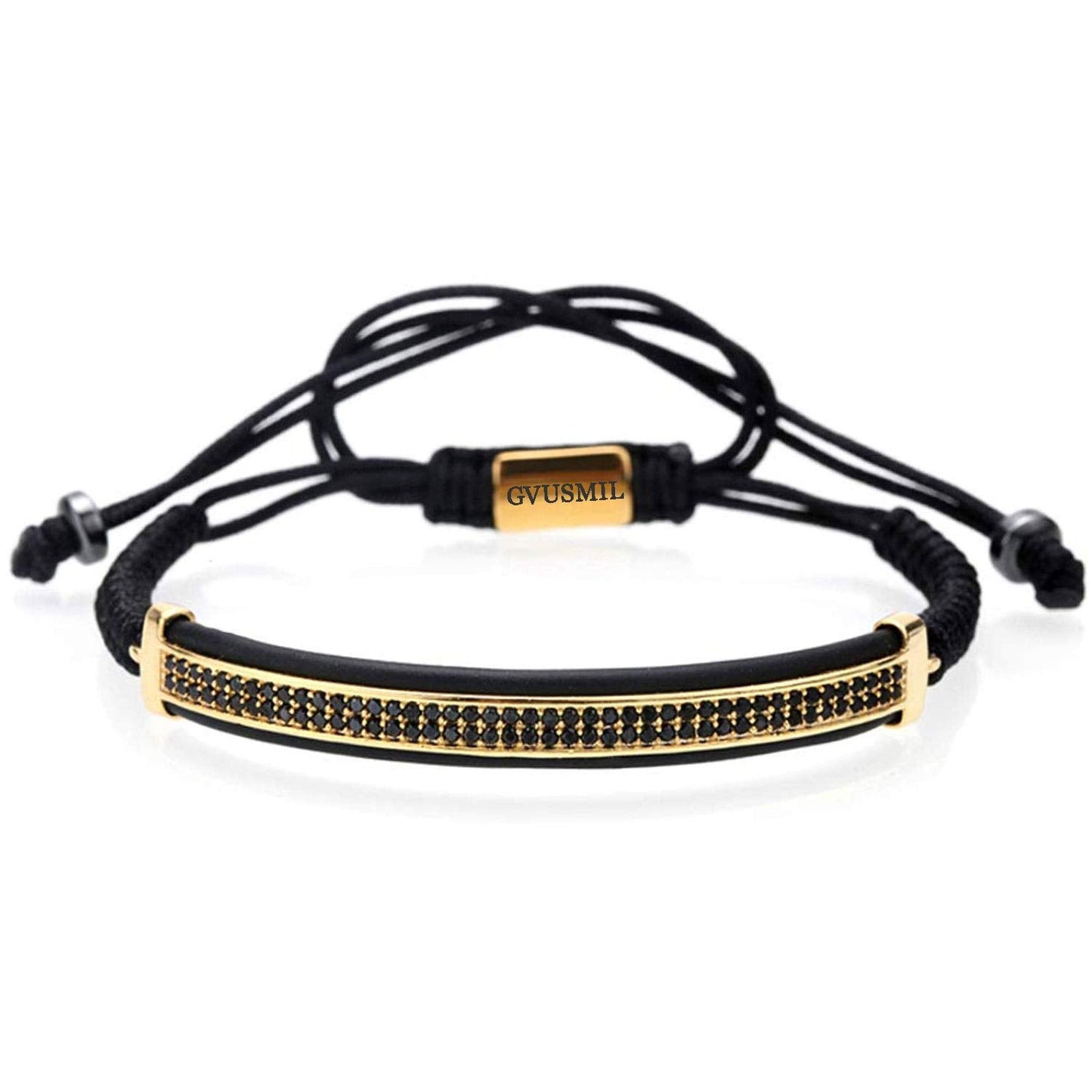 GVUSMIL Luxury CZ Imperial Gold Crown Bracelets Set King Royal Style with 8mm Zirconia Beads Braided Pulseira Bangle Charm Jewelry for Men