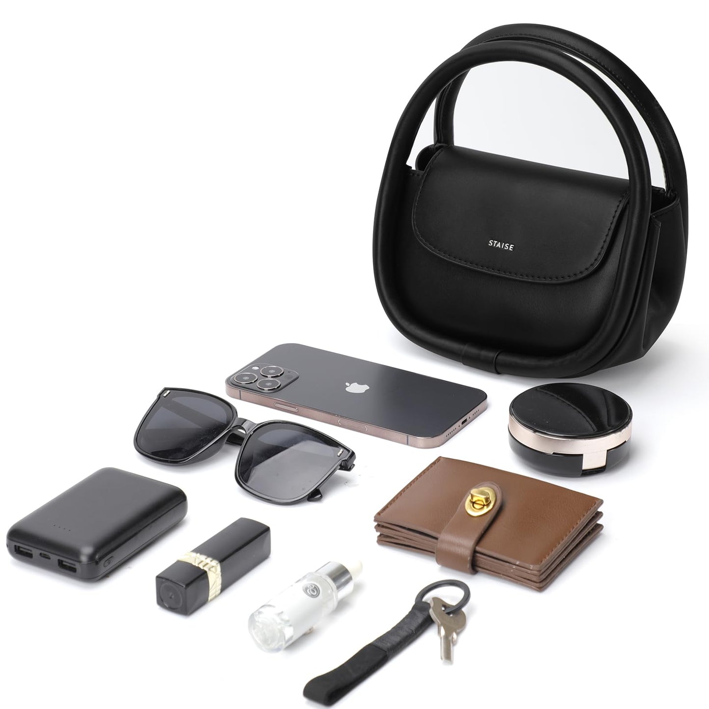 STAISE Designer Top Handle Shoulder Bags for Women, Trendy Mini Crossbody Purses, Women’s Leather Handbags with Straps (Black)