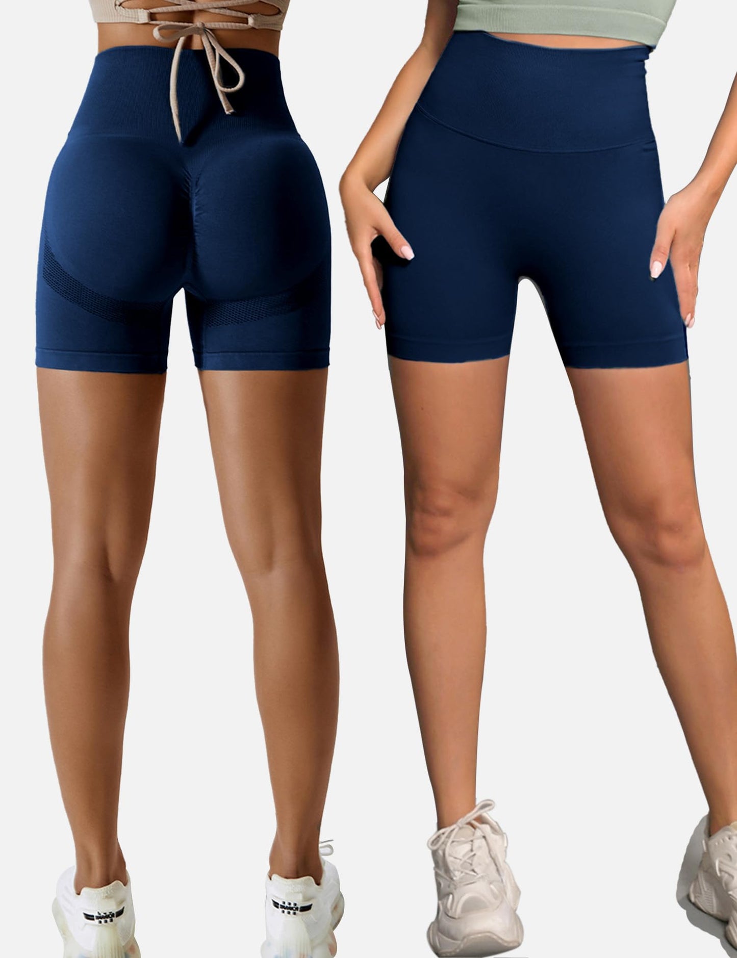 Womens 5" Scrunch Butt Lifting Shorts Workout Gym High Waisted Tummy Control Seamless Booty Yoga Biker Athletic Active Running Short Pants Compression Fitness Clothes Sport Exercise Tights Navy Blue