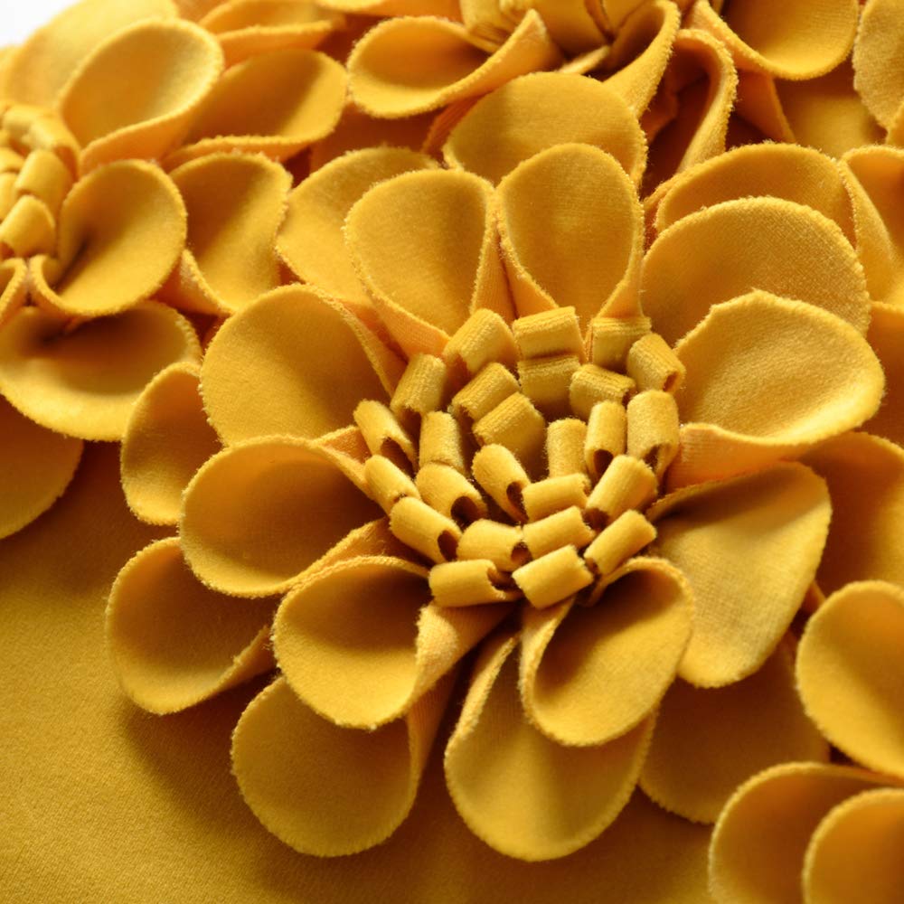 JWH Decorative Flower Velvet Throw Pillow Covers Floral Accent Pillow Cases Stereo Pillowcase Handmade Cushion for Car Bed Couch Bedroom 18x18 Inch Gold Yellow