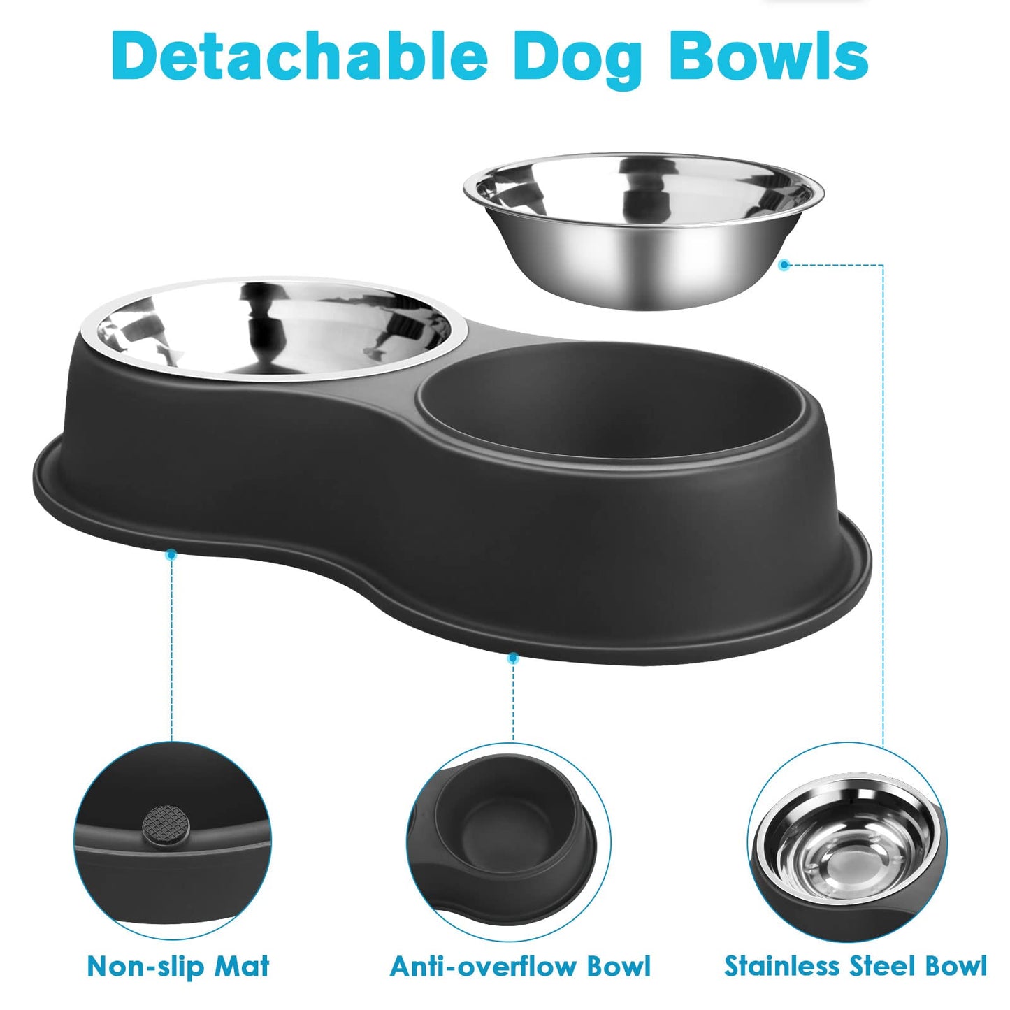 Epetslove Dog Bowls Double Dog Water and Food Bowl Stainless Steel Bowl with Non-Slip Resin Station, Pet Feeder Bowls for Puppy Medium Dogs Cats