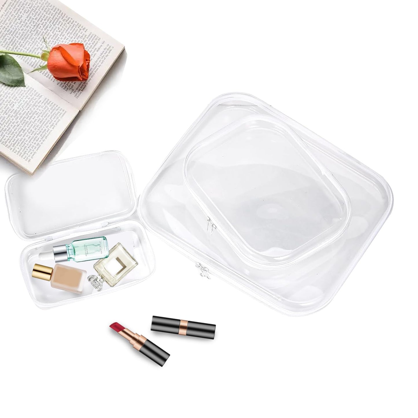 Nexorionar Clear Hard Shell Zipper Case, Zippered Pouch, Plastic Storage Containers for Small Toiletry Items, Toys, Building Blocks, Puzzles, Cosmetics & Stationery (Set of Large, Medium, Small)