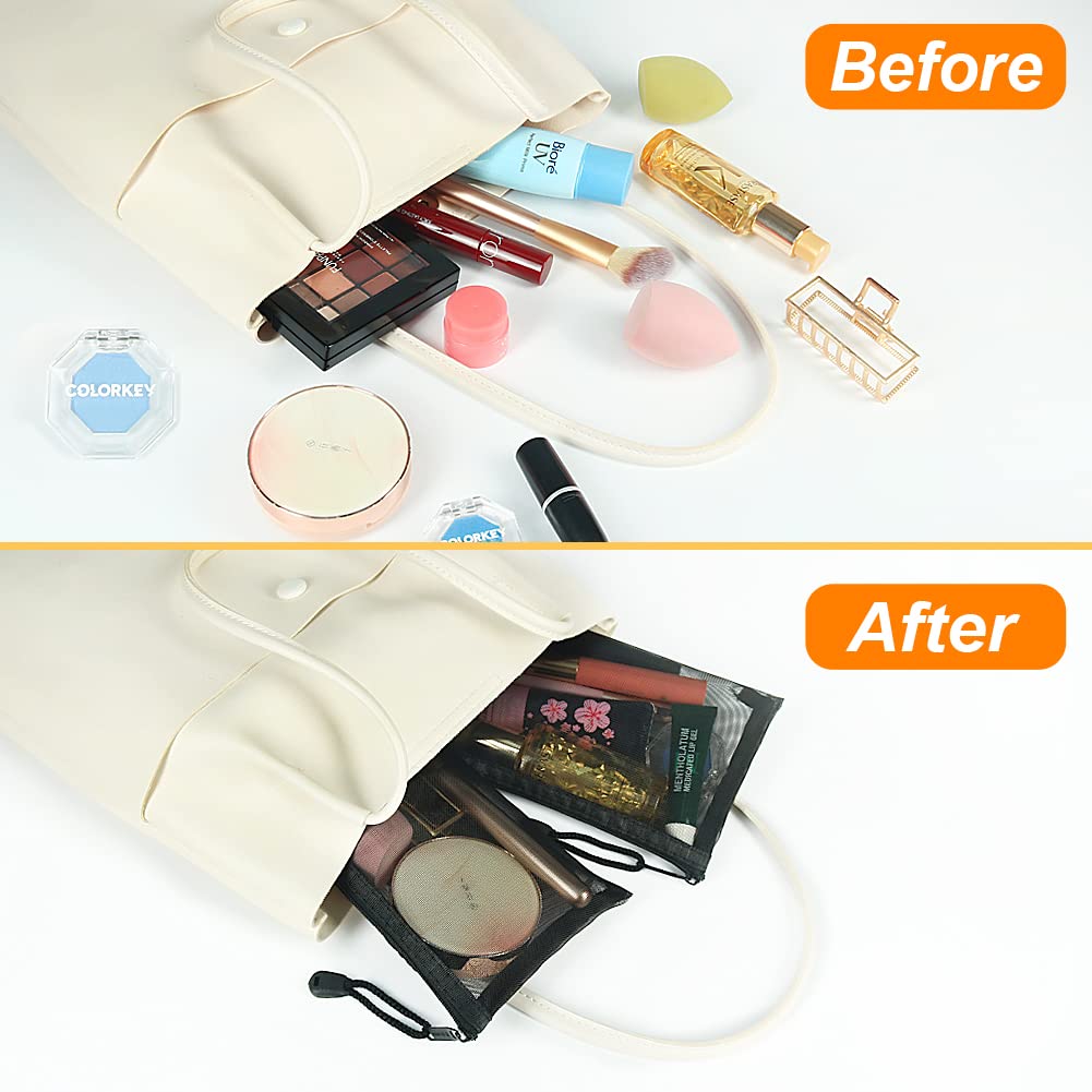 JOINDO 6 Pcs Small Makeup Bag for Purse, Mesh Cosmetic Bags, Portable Mesh Zipper Pouch Toiletry Bag Organizing Pouches for Travel (Black)