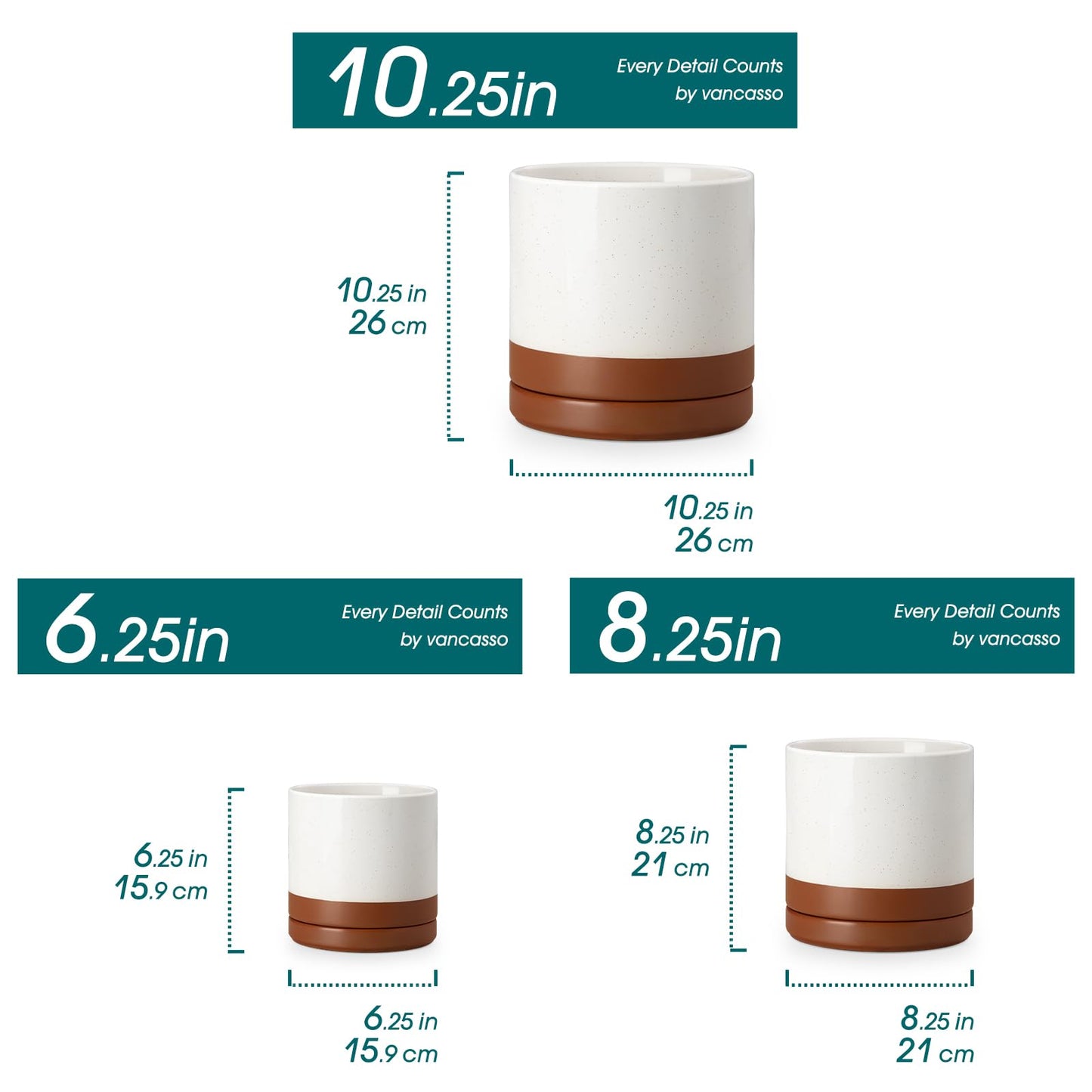 vancasso Ceramic Pots for Plants, Plant Pots for Indoor Plants, 6.25+8.25+10.25 Inch Ceramic Planters, Flower Pots with Drainage Holes, Planters Pot for Indoor House Plants, Set of 3, Khaki