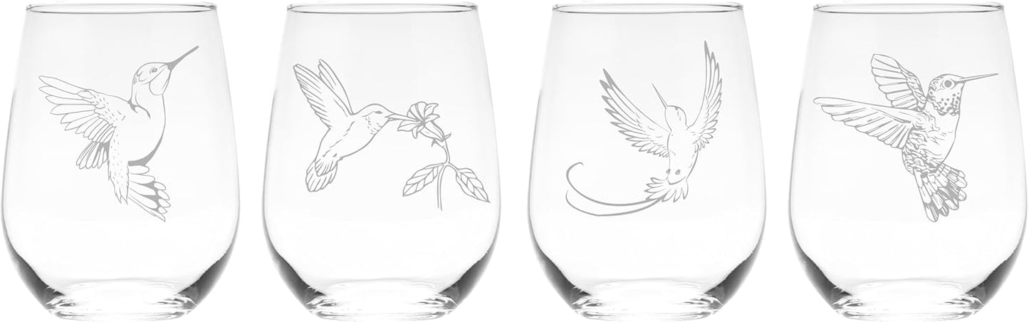 Hummingbird Stemless Wine Glass Set - Hummingbird Themed Gift for Women and Men - 4 Pieces