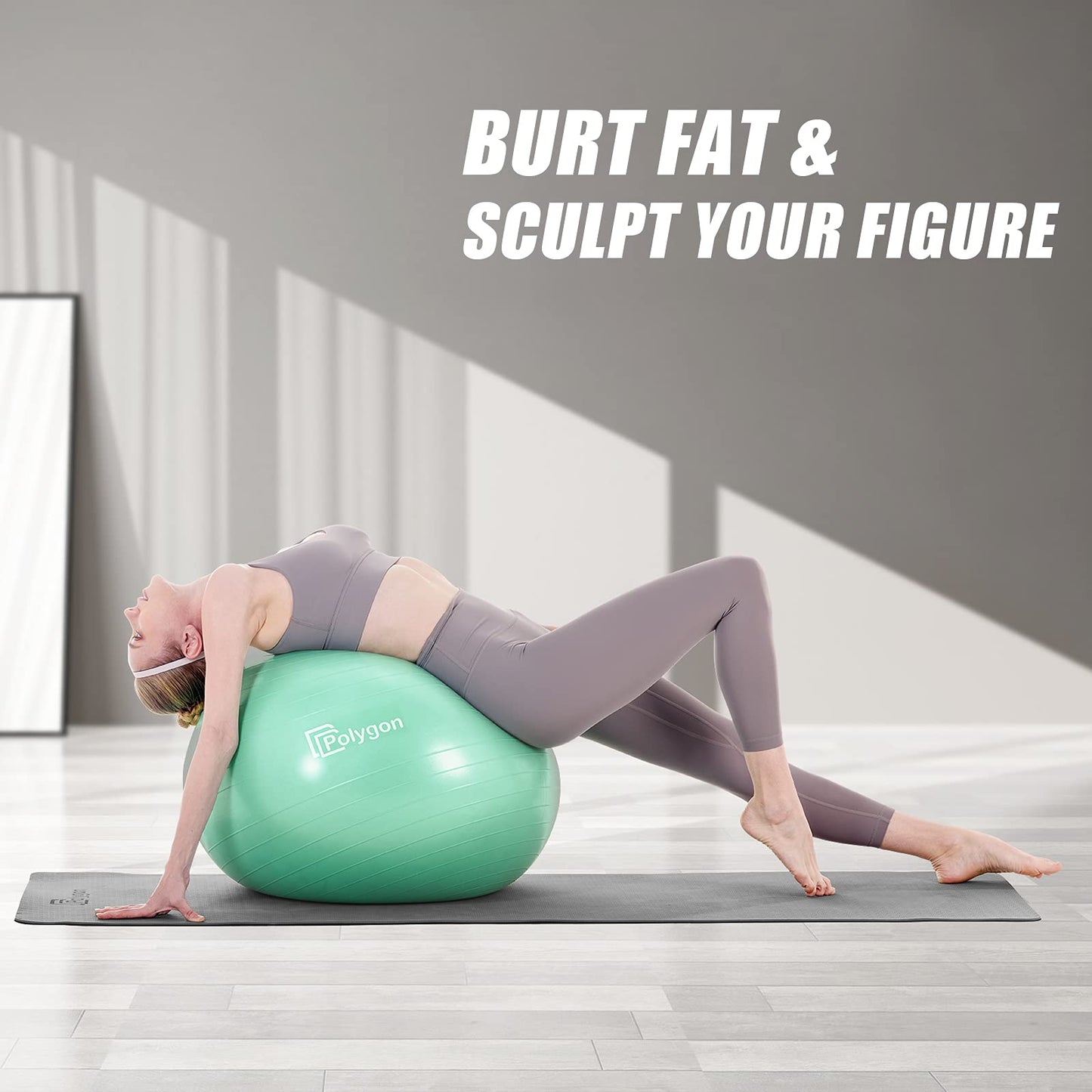 Polygon Exercise Ball - Professional Grade Anti-Burst Fitness Yoga Ball for Pilates, Pregnancy, Balance, Stability - Ideal for Home, Office, and Gym Workouts(Mint-65CM)