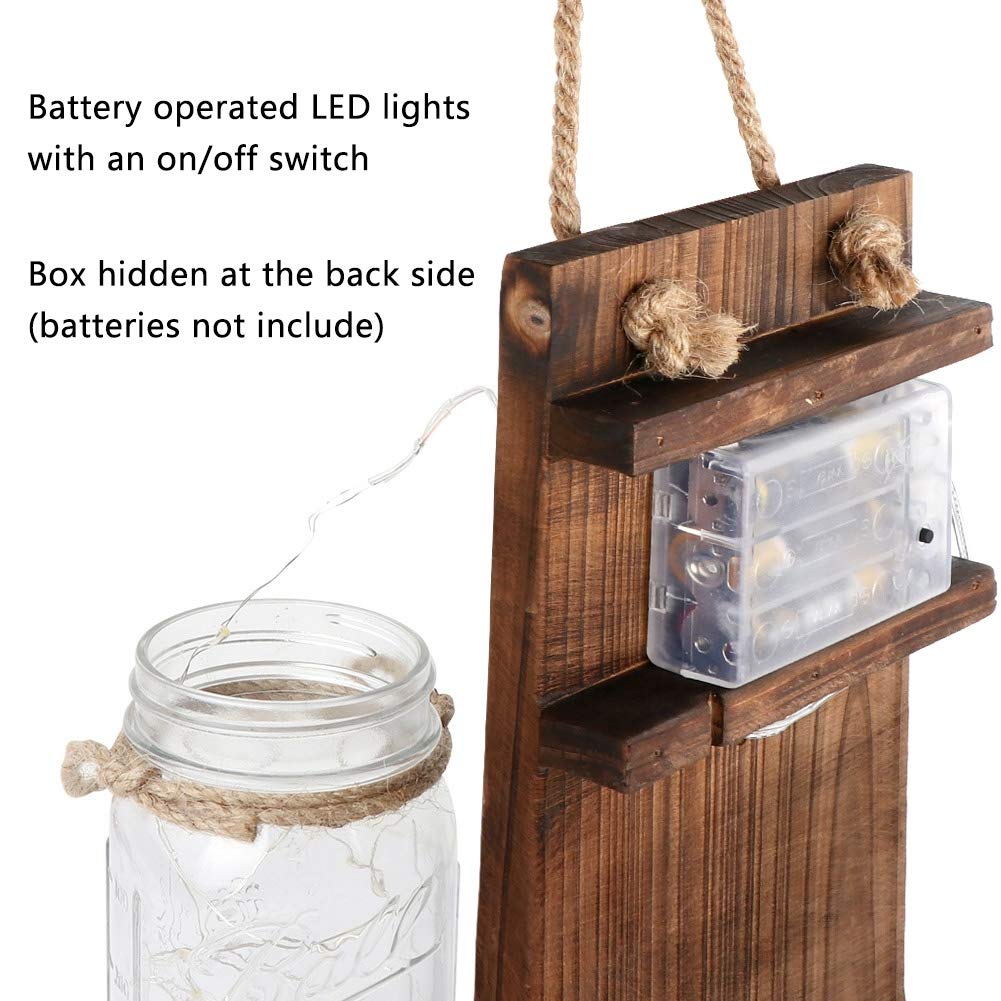 AerWo 2Pcs Mason Jar Sconces Wall Decor, Handmade Rustic Sunflower Wall Decor with LED Fairy Lights and Flowers, Hanging Mason Jar for Farmhouse Kitchen Decorations Living Room Lights