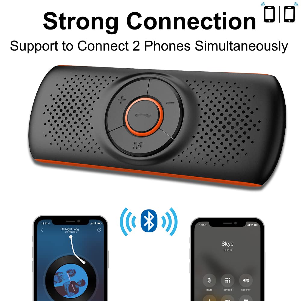 SKYBESS Car Bluetooth Speaker for Cell Phone, Portable Bluetooth Handsfree Car Kit Wireless in Car Speakerphone Music Player with Visor Clip, Supports Siri Google Assistant TF Card Playback