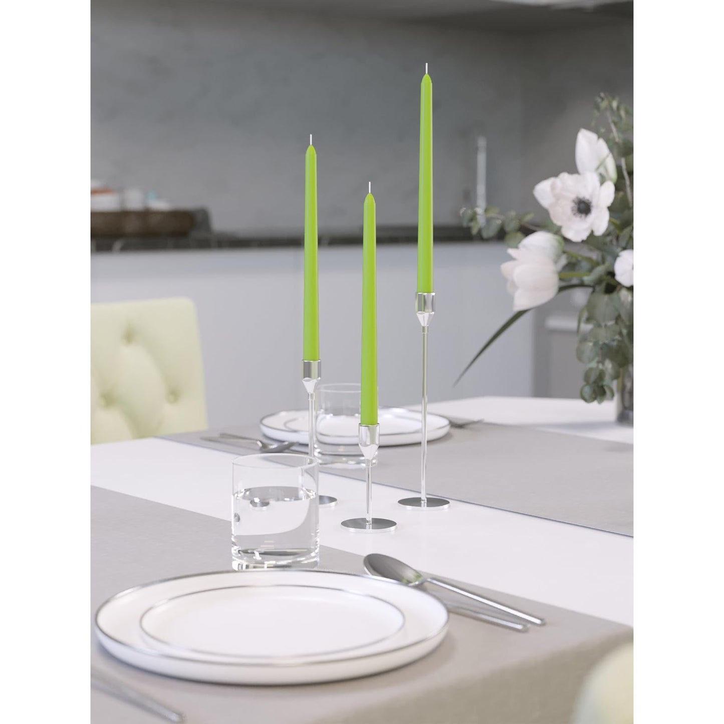 Candwax 12 inch Taper Candles Set of 12 - Dripless and Smokeless Candle Unscented - Slow Burning Candle Sticks Are Perfect As Thanksgiving Taper Candles - Olive