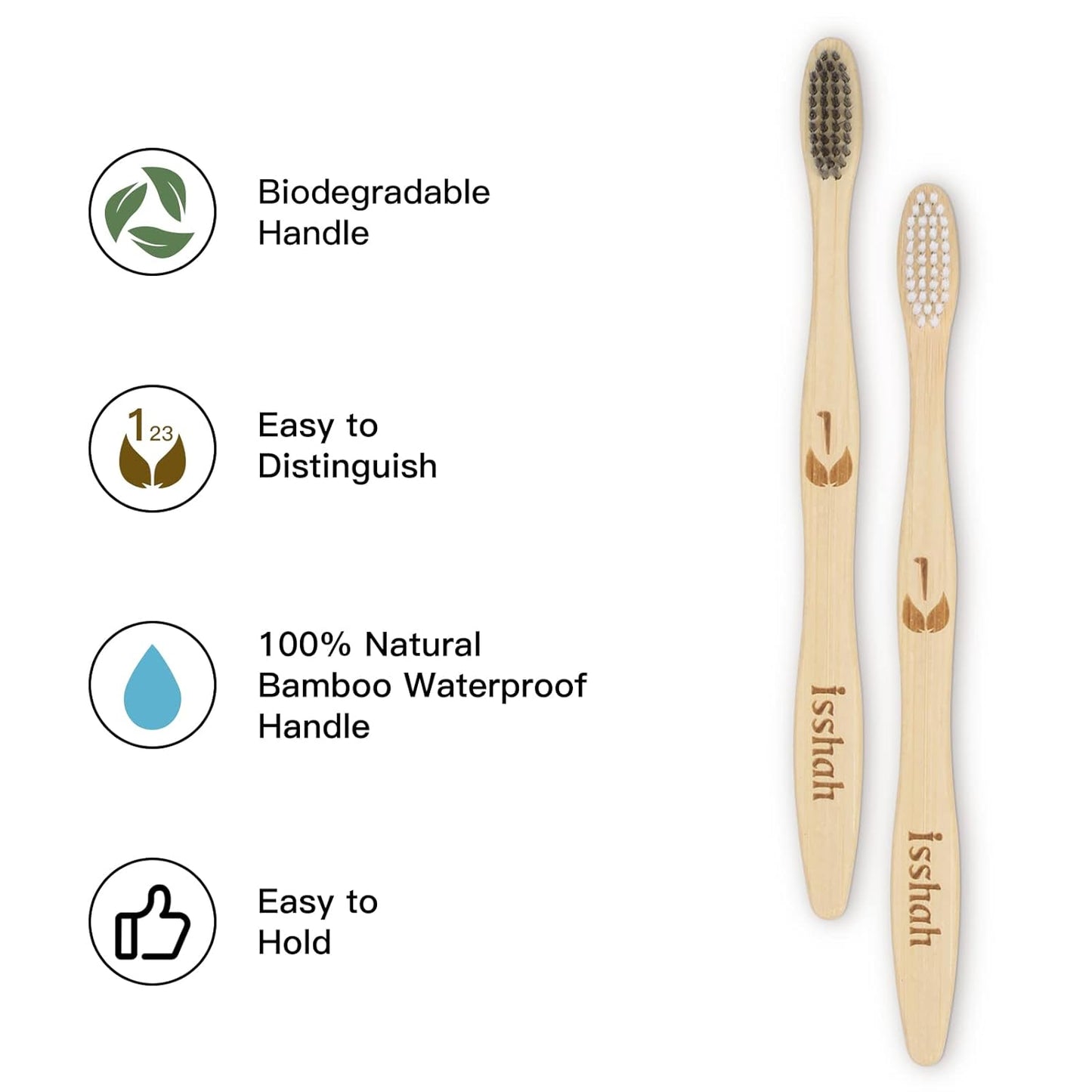 Biodegradable Eco-Friendly Natural Bamboo Charcoal Toothbrushes, FSC Certified and PETA Approved - 12 Count
