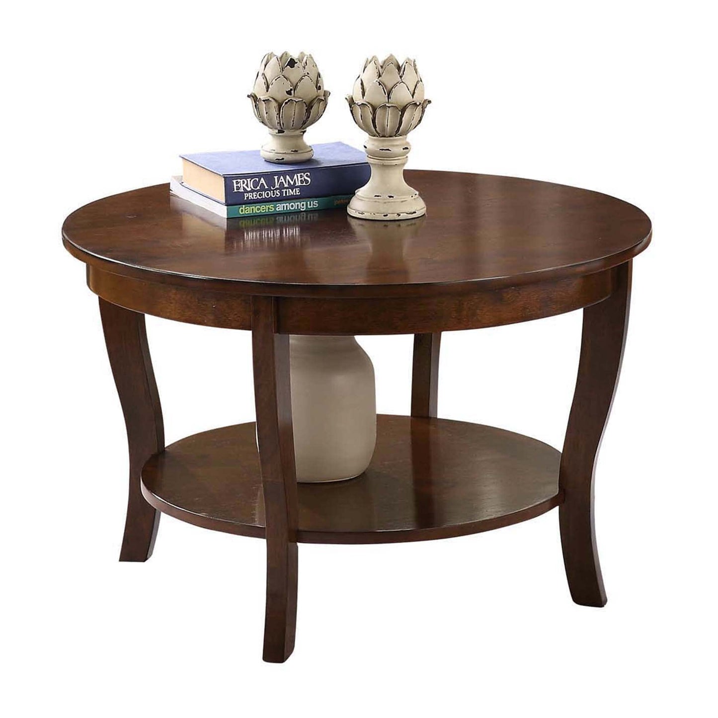 Convenience Concepts American Heritage Round Coffee Table 30" - Classic Living Room Table with Storage Shelf, Traditional Round Family Room Center Table, Espresso