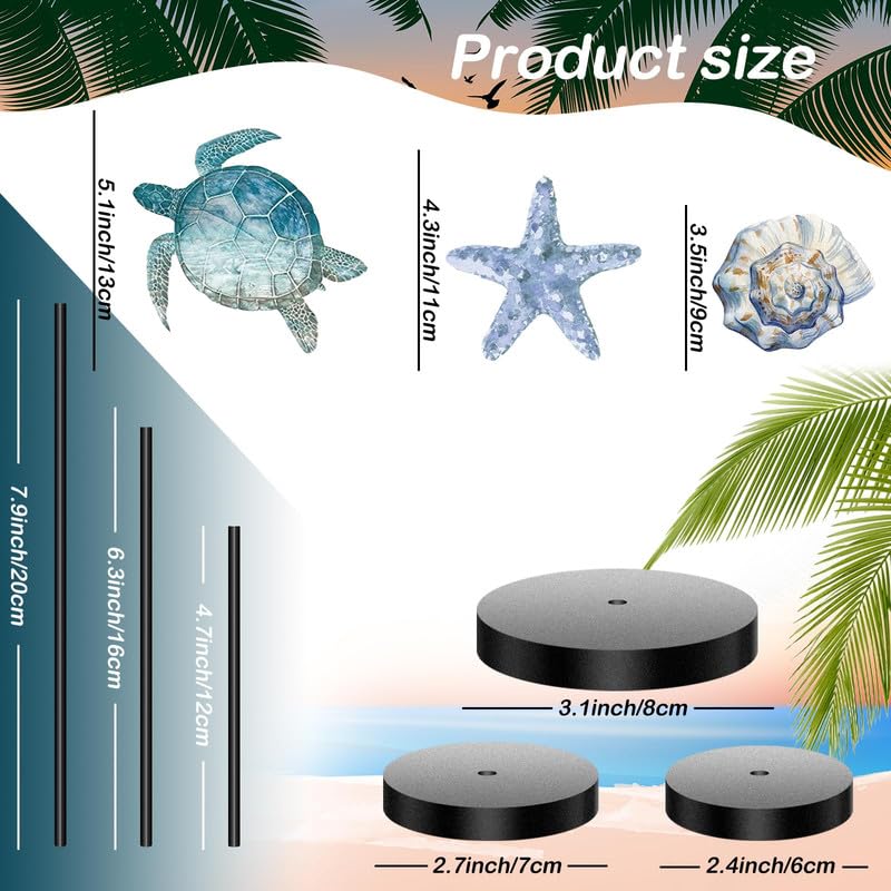 Maitys 3 Pcs Summer Ocean Tabletop Decor Standing Sea Turtle Lemon Ladybug Easter Bunny Block Wooden Table Centerpiece Sign Coastal Beach Nautical Table Decor for Home Kitchen(Ocean)