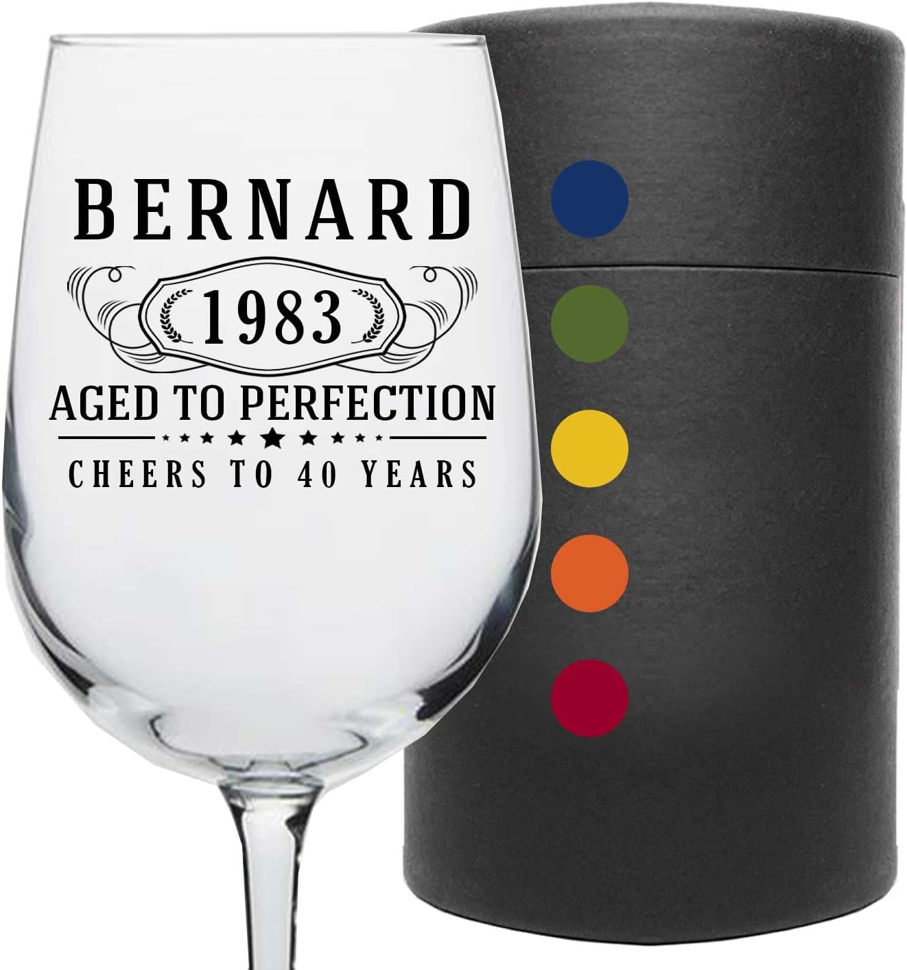 Personalized Printed 16oz Stemmed Wine Glass - Customized Gifts for Women, Unique Custom Name Happy 40th Birthday Gifts for Mom Sister Adult Daughter, Turning Years Old for Her, Bday Party, Bernard