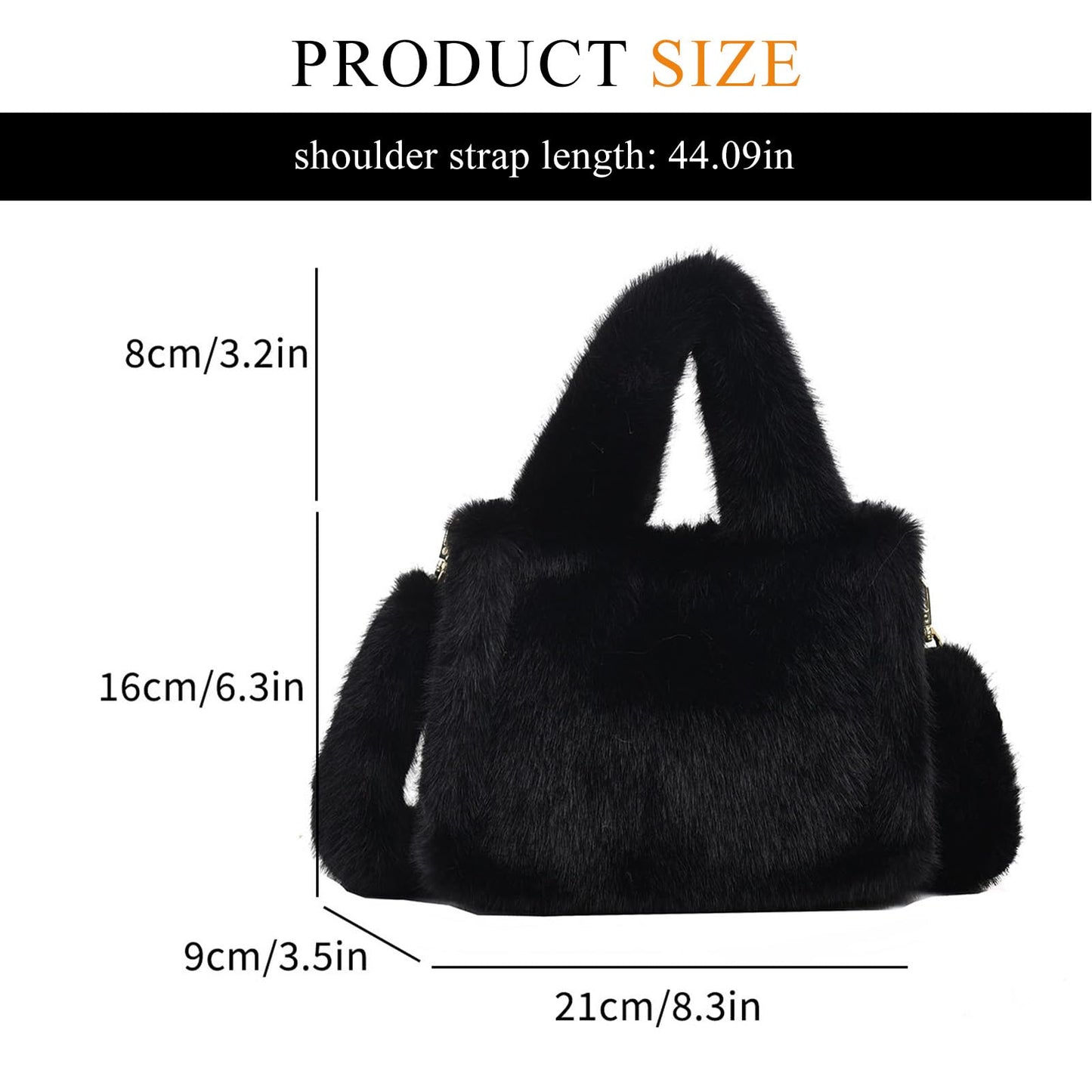 Extolove Fluffy Tote Bag Mini Faux Fur Purses for Women Winter Fuzzy Tote Soft Furry Crossbody Handbag Plush Bags (A Black)
