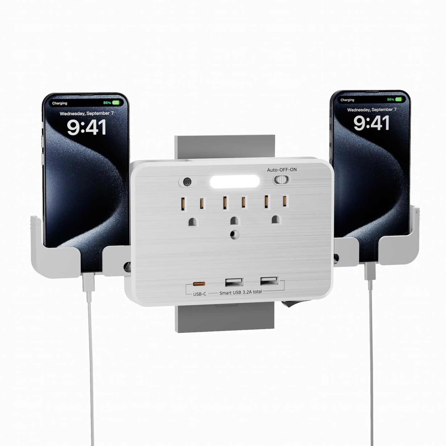 Wall Charger, Surge Protector, 3wall outlet extender USB Charging Ports (1USB C)，1875W/15A,Mobile phone holder whit contraction function,Power Stripmulti plug wall outlet Spaced for Home Travel Office