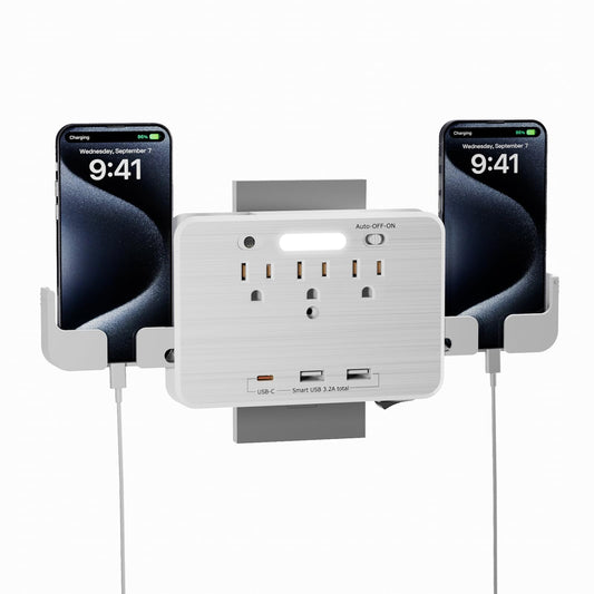 Wall Charger, Surge Protector, 3wall outlet extender USB Charging Ports (1USB C)，1875W/15A,Mobile phone holder whit contraction function,Power Stripmulti plug wall outlet Spaced for Home Travel Office