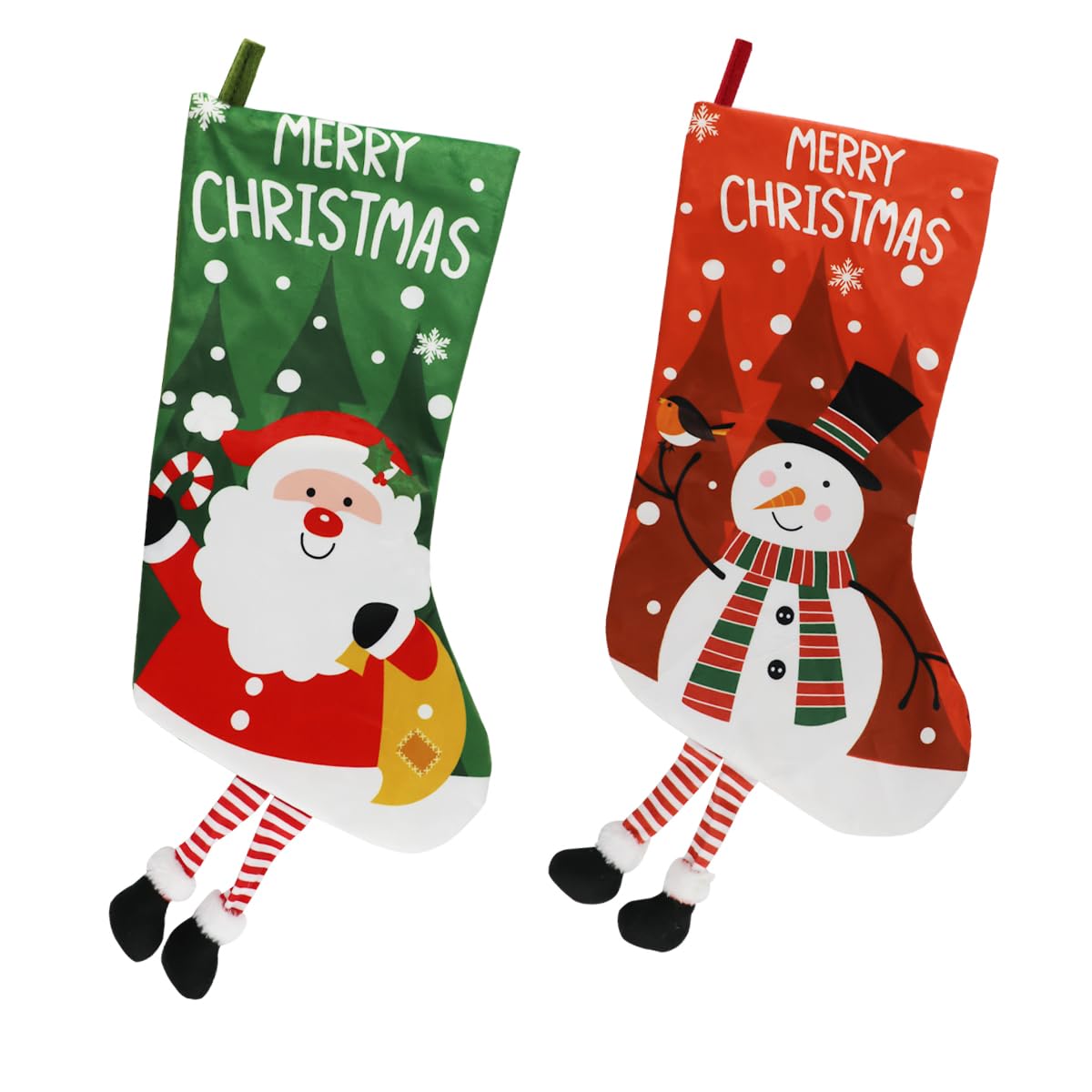 PJHAJH 2 Pack 2025 New Personalized Christmas Stocking 18" Large Christmas Santa Claus & Snowman Stocking Custom Christmas Stocking Holiday Party Decoration Stocking for Christams Decor,Holiday