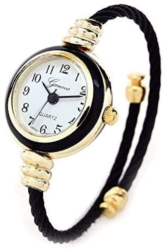 Black Gold Geneva Cable Band Women's Small Size Bangle Watch