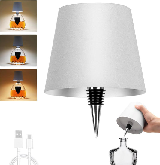 Wireless Bottle Lamp,Metal Wine Bottle Light with 3 Color Light Dimming, Waterproof Bottle Touch Lamp Head for Room, Bar, Restaurants, Party, Decor & Gifts (White)