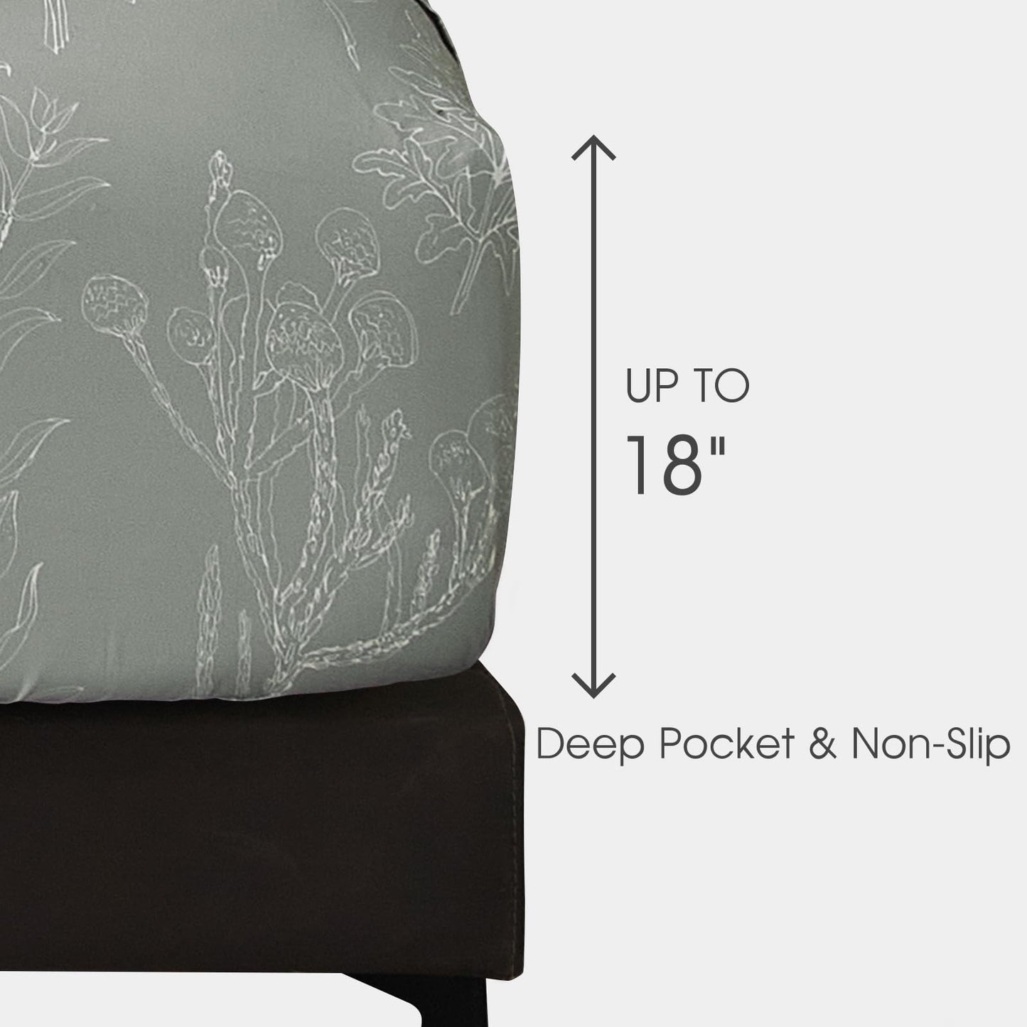 HYPREST Grey King Size Sheets, 18 Inch Deep Pocket King Sheets Botanical Pattern Sheet Luxury Rustic Soft Hotle Quality-1800 Threat Count