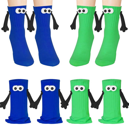 2Pairs Holding Hands Socks Funny Magnetic Couple Socks for Bestie Lovers Boyfriend Anniversaries Halloween Xmas Gifts